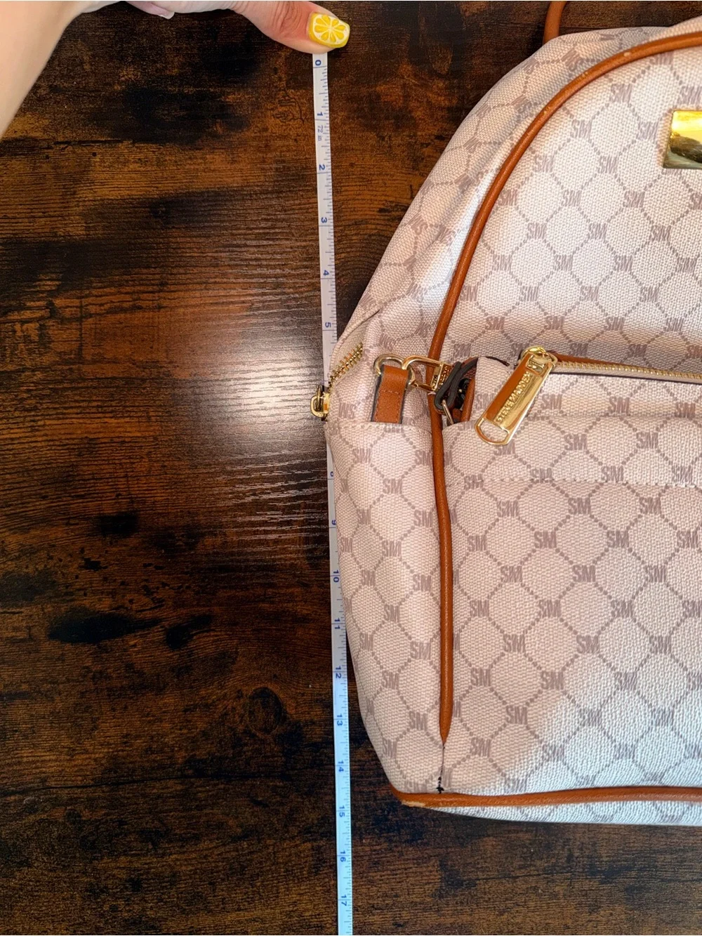 Steve Madden Cream and Tan Signature Mini Backpack